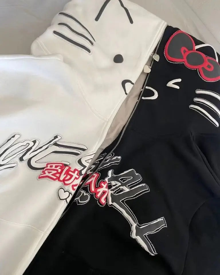 HK WHITE ZIP UP HOODIE