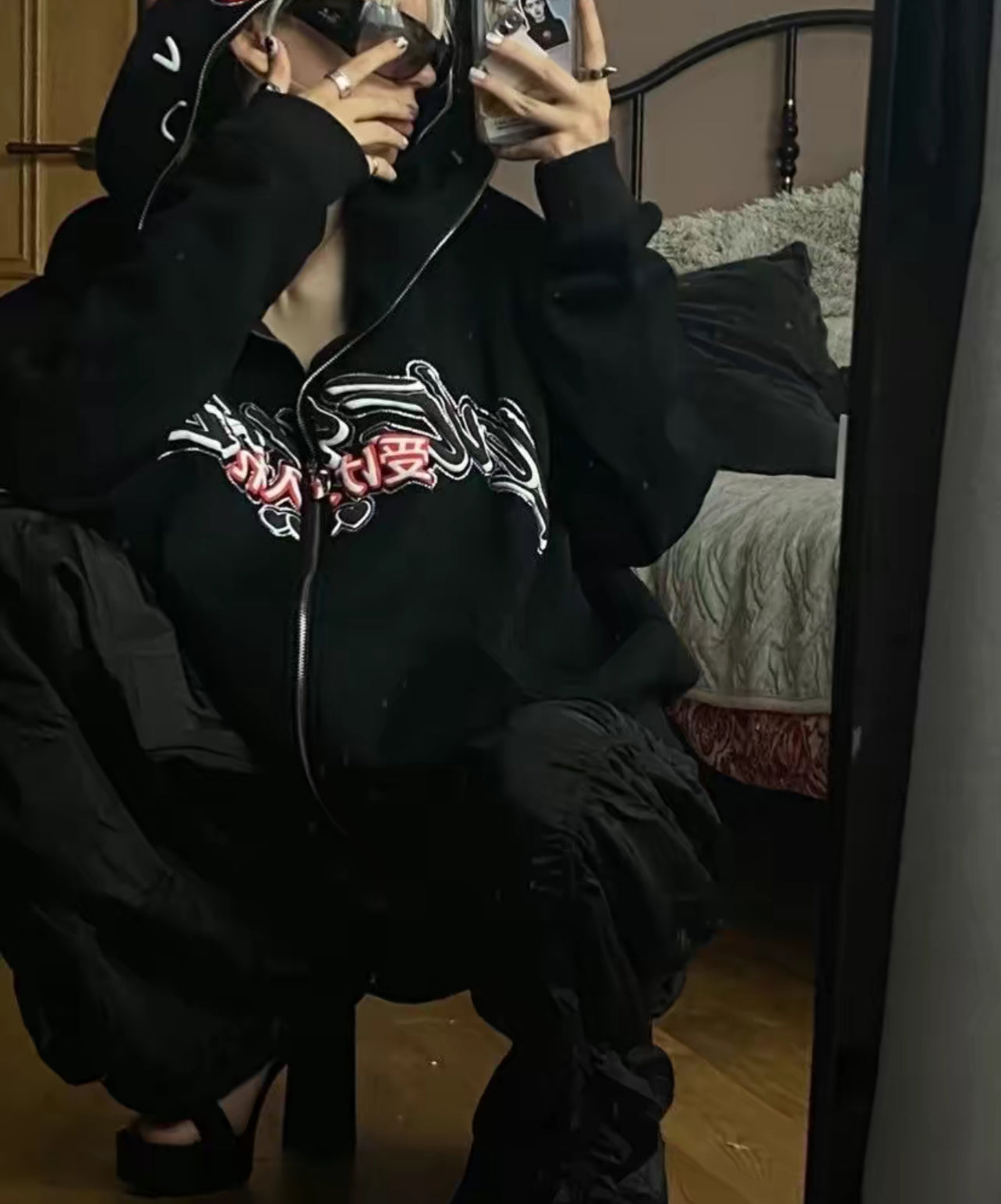 HK BLACK ZIP UP HOODIE