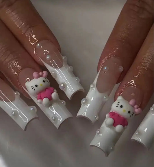 WHITE FRENCH TIP HK HK PEARLED PRESS ON NAILS