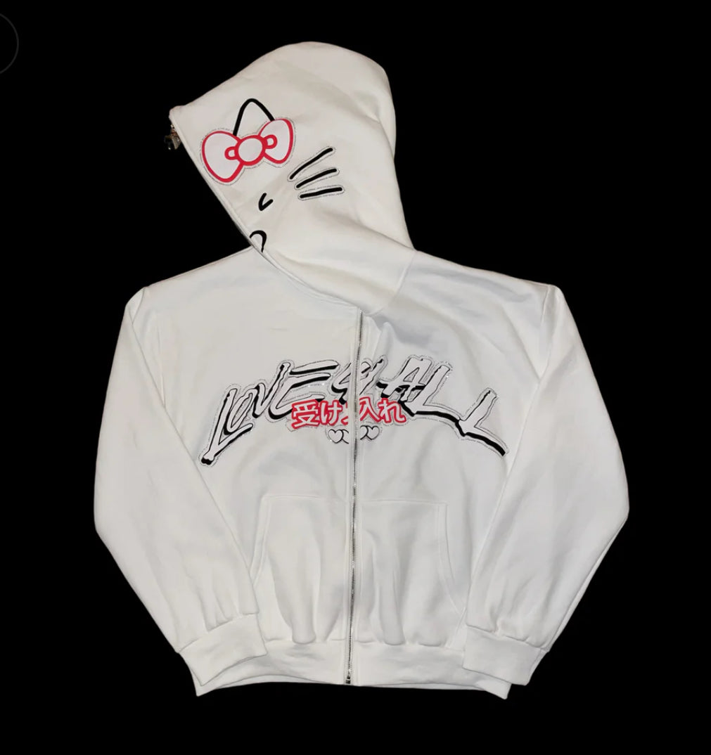 HK WHITE ZIP UP HOODIE