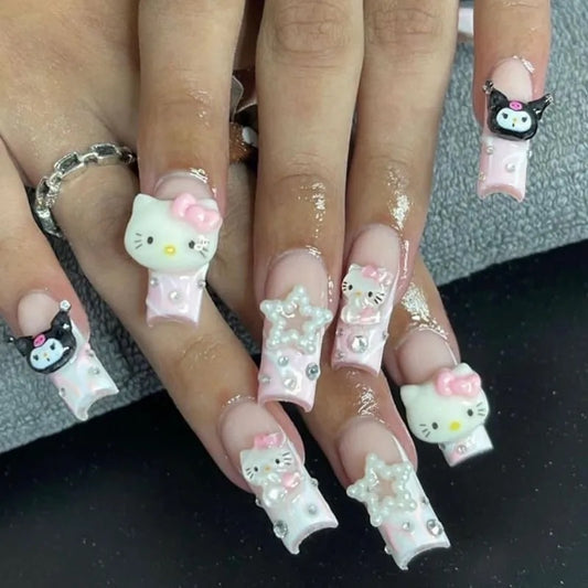 White French tip press on nails - HK & KUR