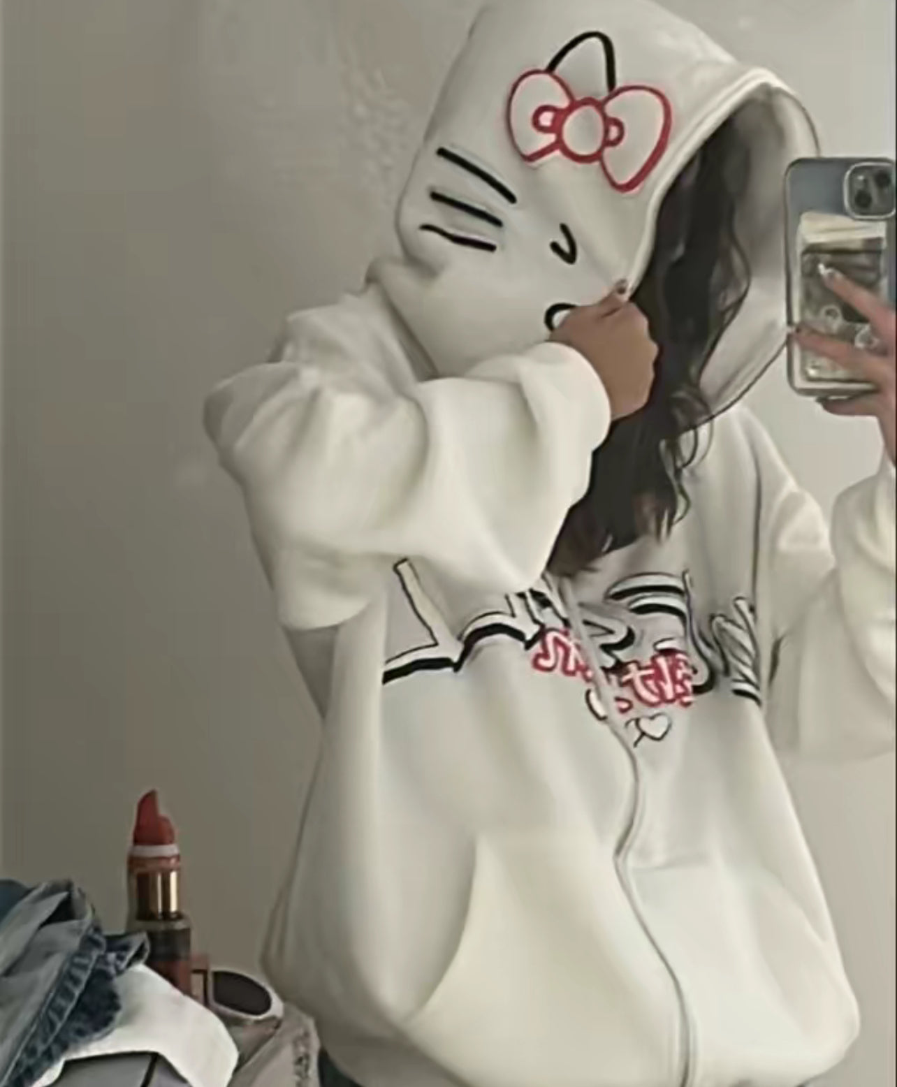 HK WHITE ZIP UP HOODIE