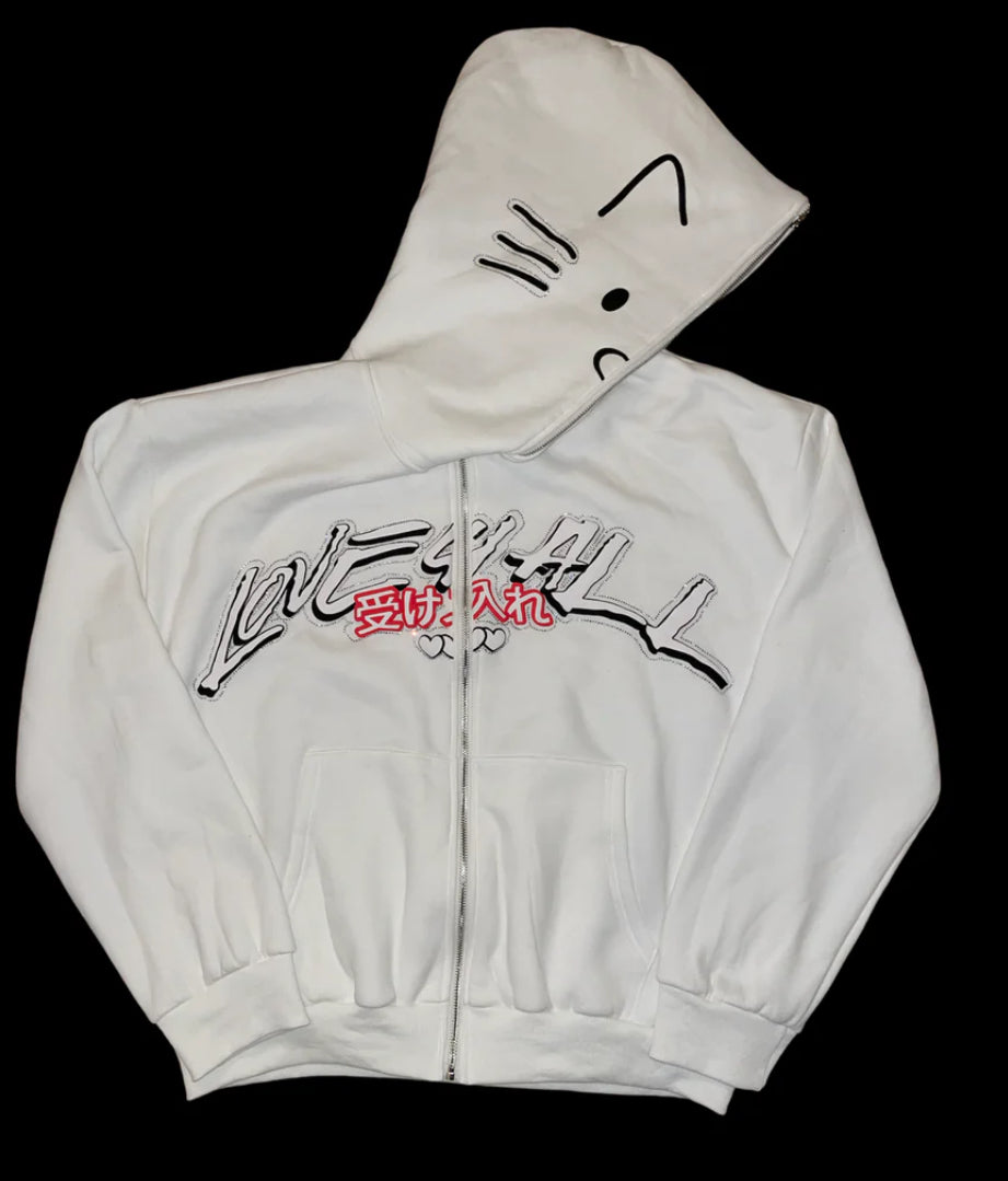 HK WHITE ZIP UP HOODIE