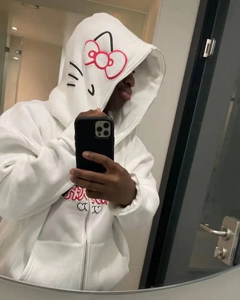 HK WHITE ZIP UP HOODIE